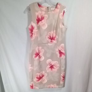 Calvin Klein Tan Floral Print Sleeveless Midi Dress Size 12